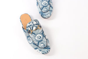 GUCCI BLUE PRINCETOWN SATIN LOAFERS EU 38 UK 5 US 8
