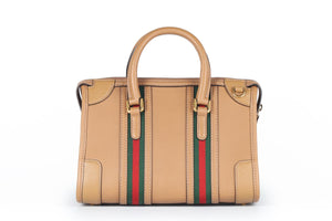 GUCCI TAN DOUBLE G SMALL LEATHER TOTE BAG