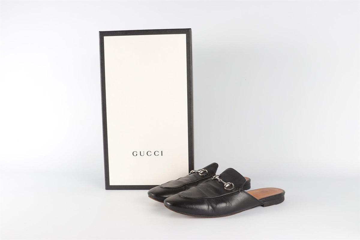 GUCCI BLACK PRINCETOWN LEATHER SLIPPERS EU 38.5 UK 5.5 US 8.5
