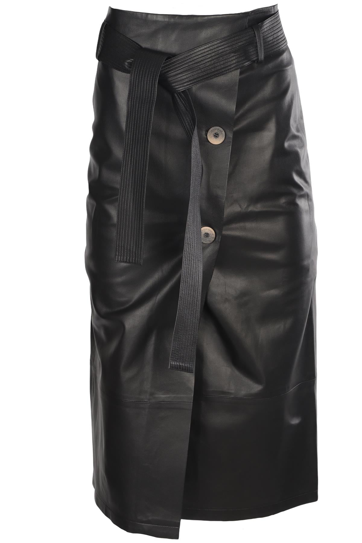ZEYNEP ARCAY BLACK LEATHER MIDI SKIRT UK 6 US 2