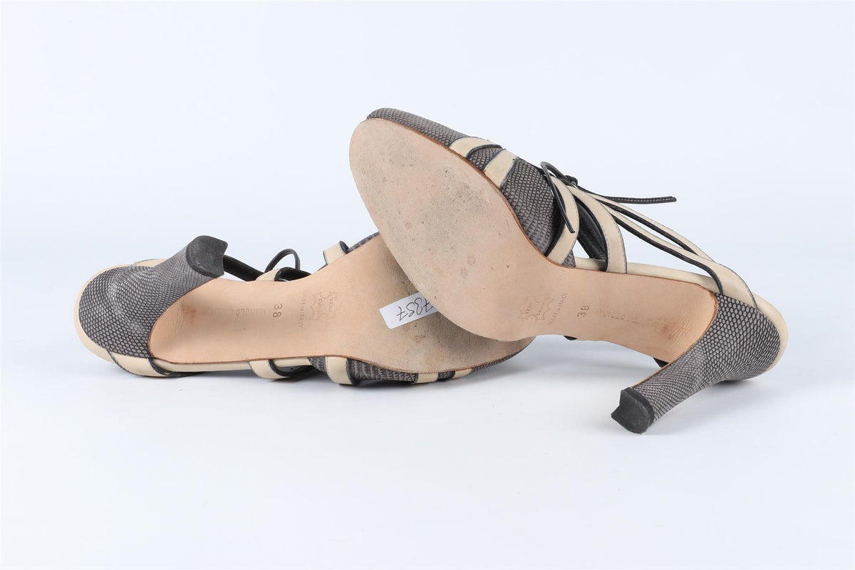 MANOLO BLAHNIK GREY LEATHER SANDALS EU 38 UK 5 US 8