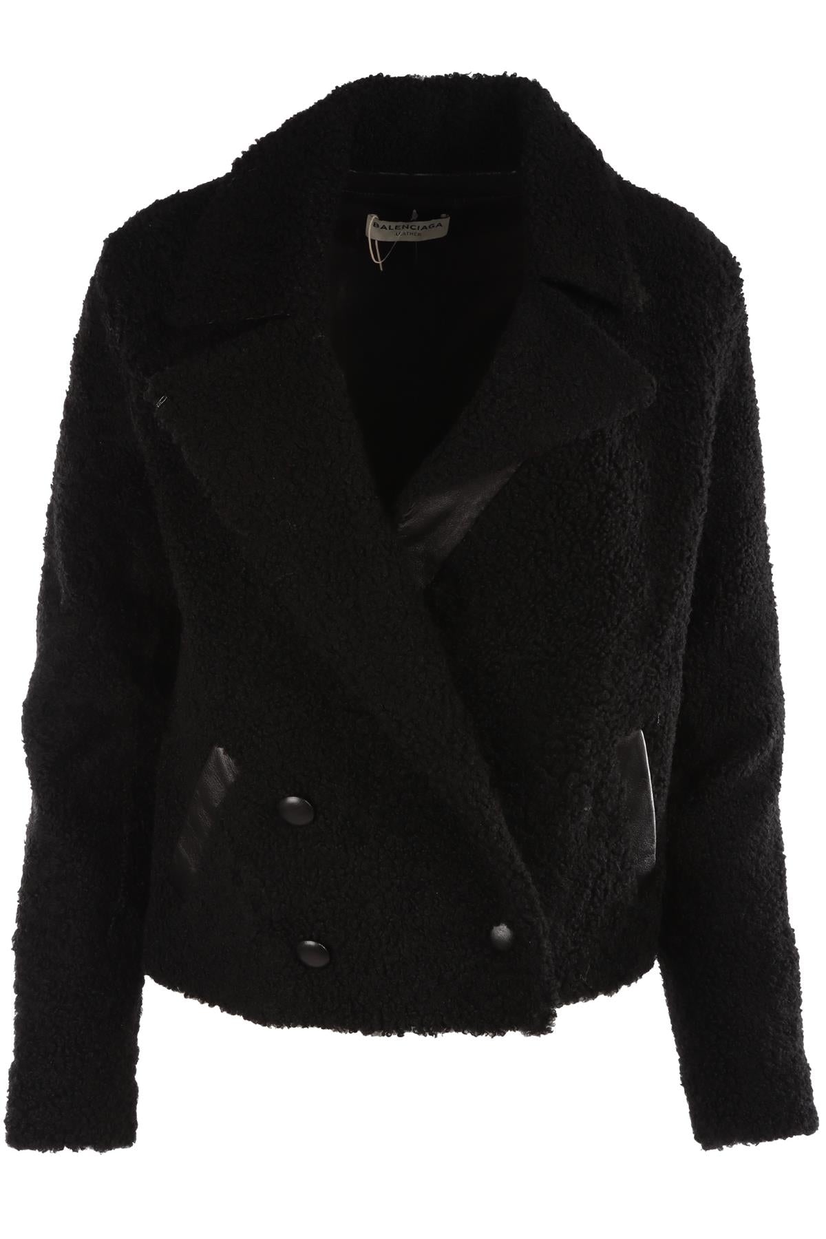 BALENCIAGA BLACK SHEARLING JACKET FR 36 UK 8
