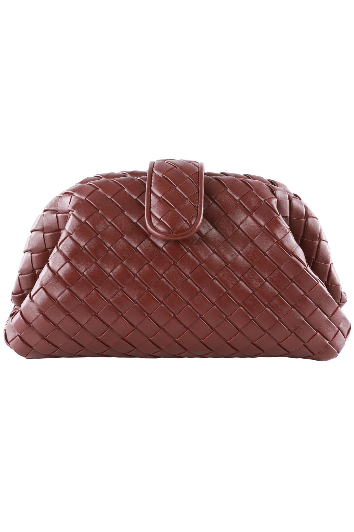 BOTTEGA VENETA BURGUNDY LAUREN 1980 TEEN SMALL INTRECCIATO LEATHER CLUTCH