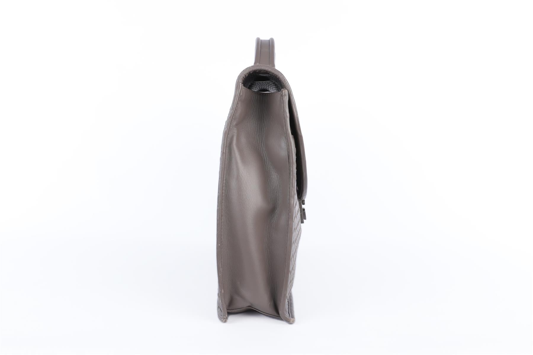 BOTTEGA VENETA GREY INTRECCIATO LEATHER BRIEFCASE