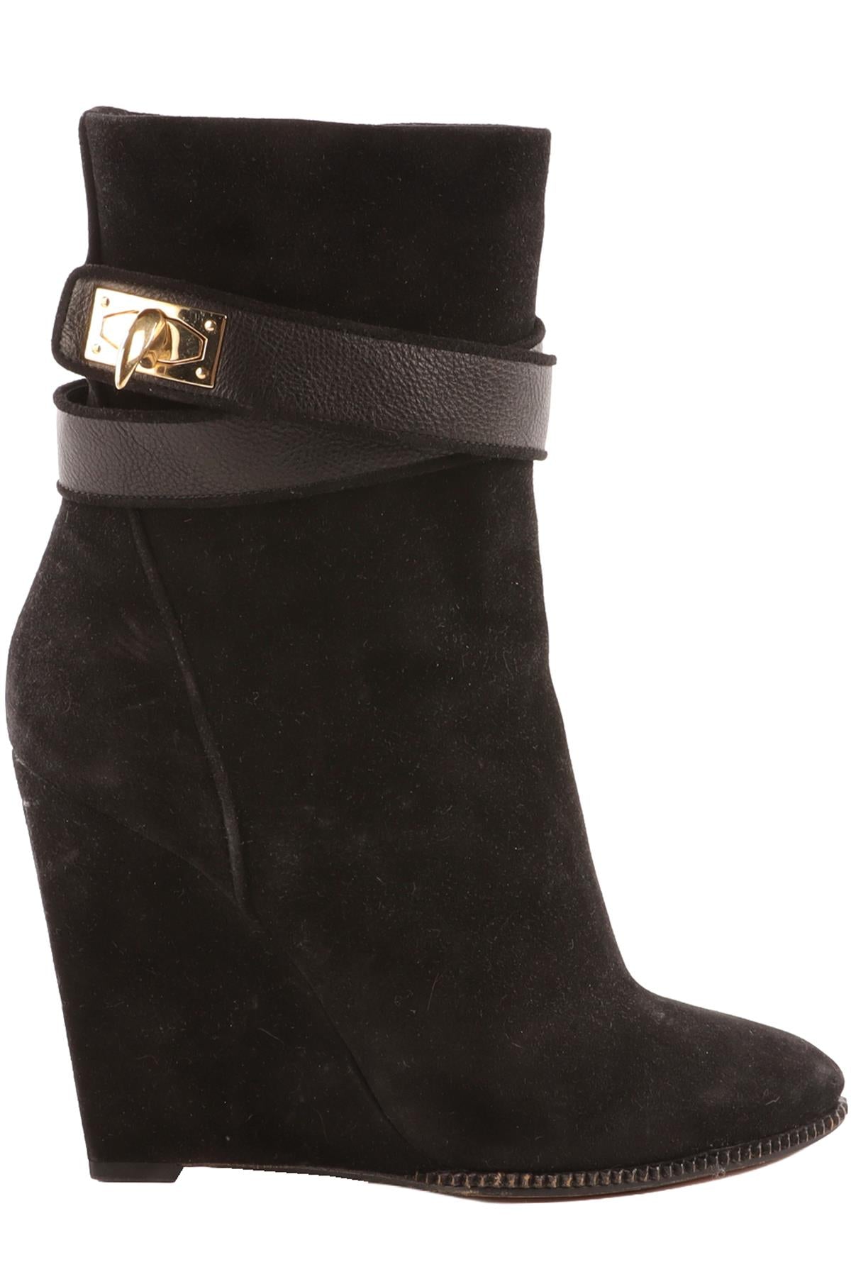 GIVENCHY BLACK SUEDE WEDGE ANKLE BOOTS EU 38 UK 5 US 8