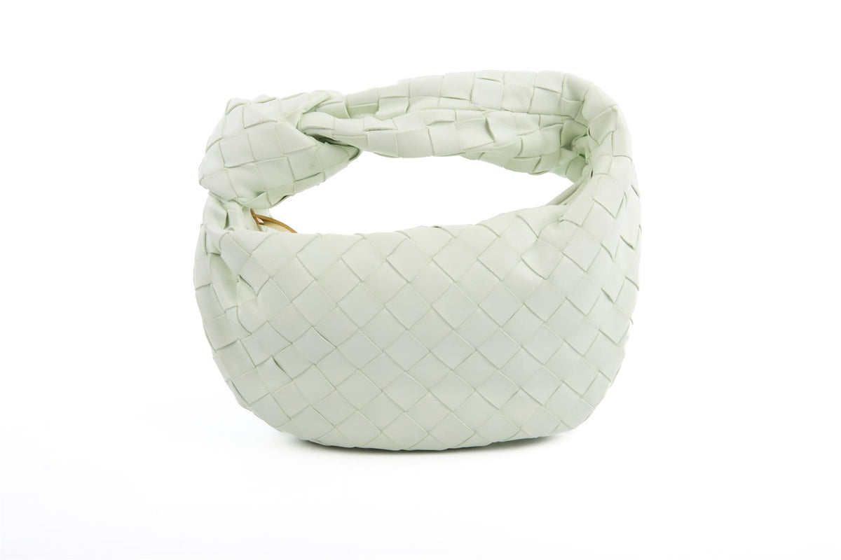 BOTTEGA VENETA GREEN JODIE MINI INTRECCIATO LEATHER TOTE BAG