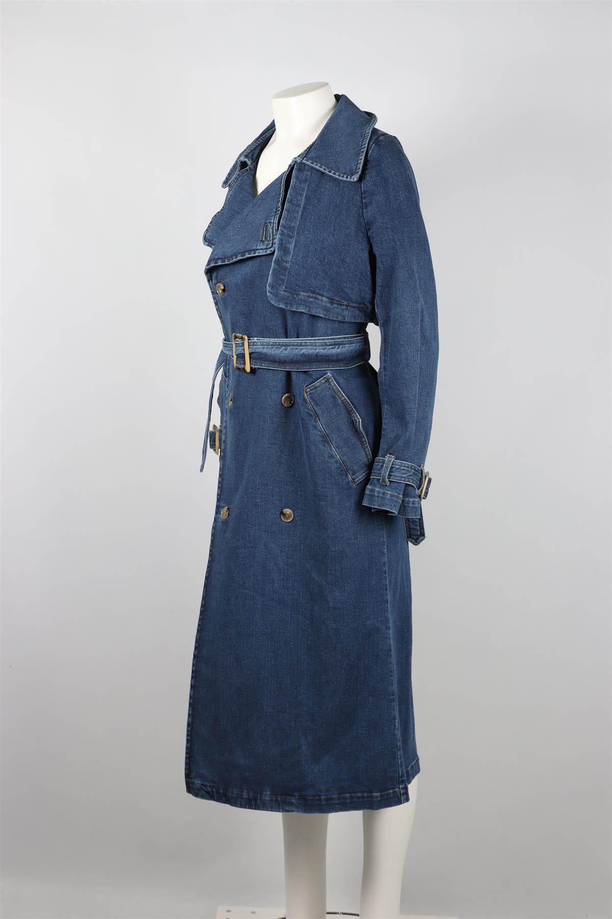 NOUR HAMMOUR BLUE DENIM TRENCH COAT FR 34 UK 6