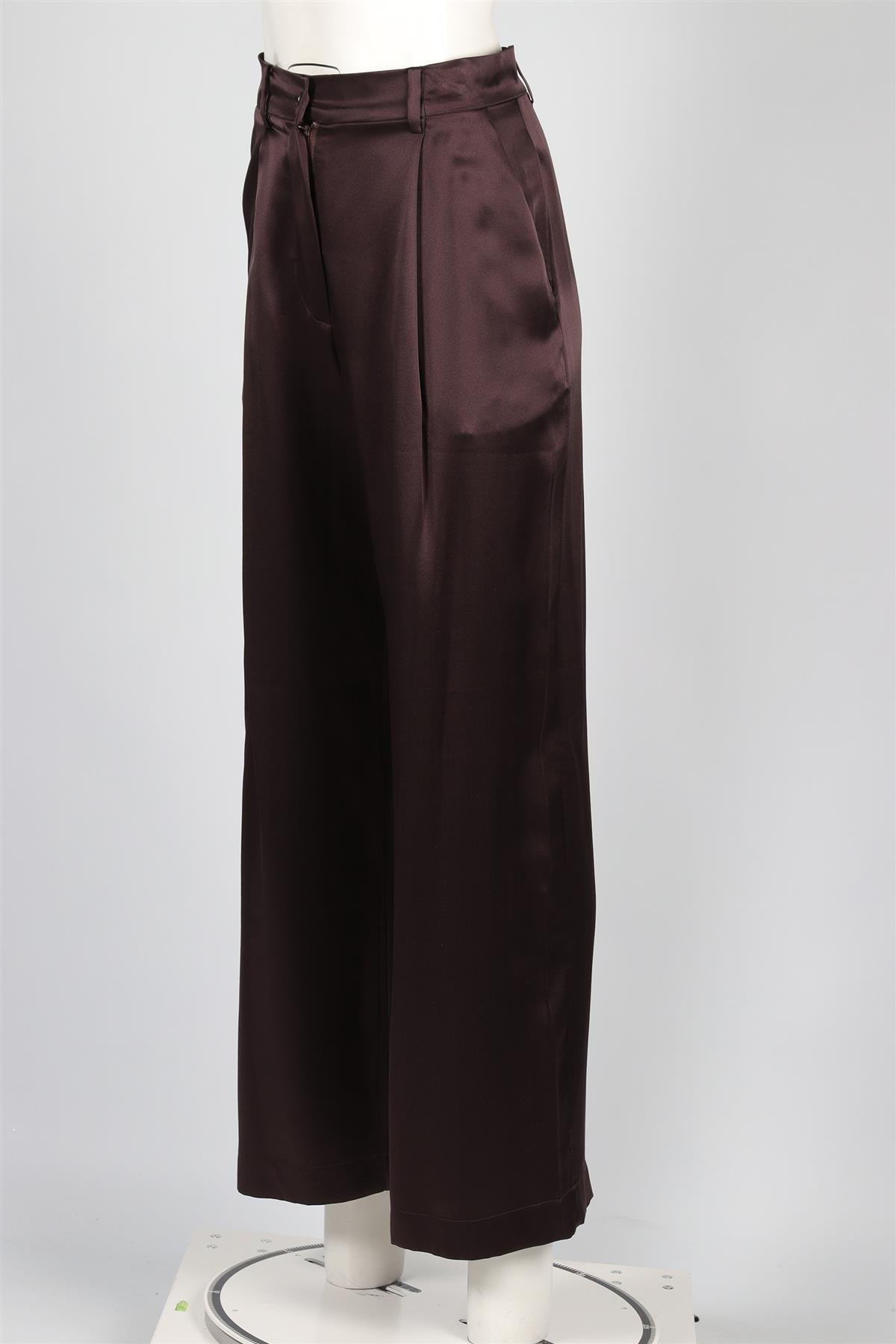 SABLYN BROWN SILK STRAIGHT LEG PANTS XSMALL