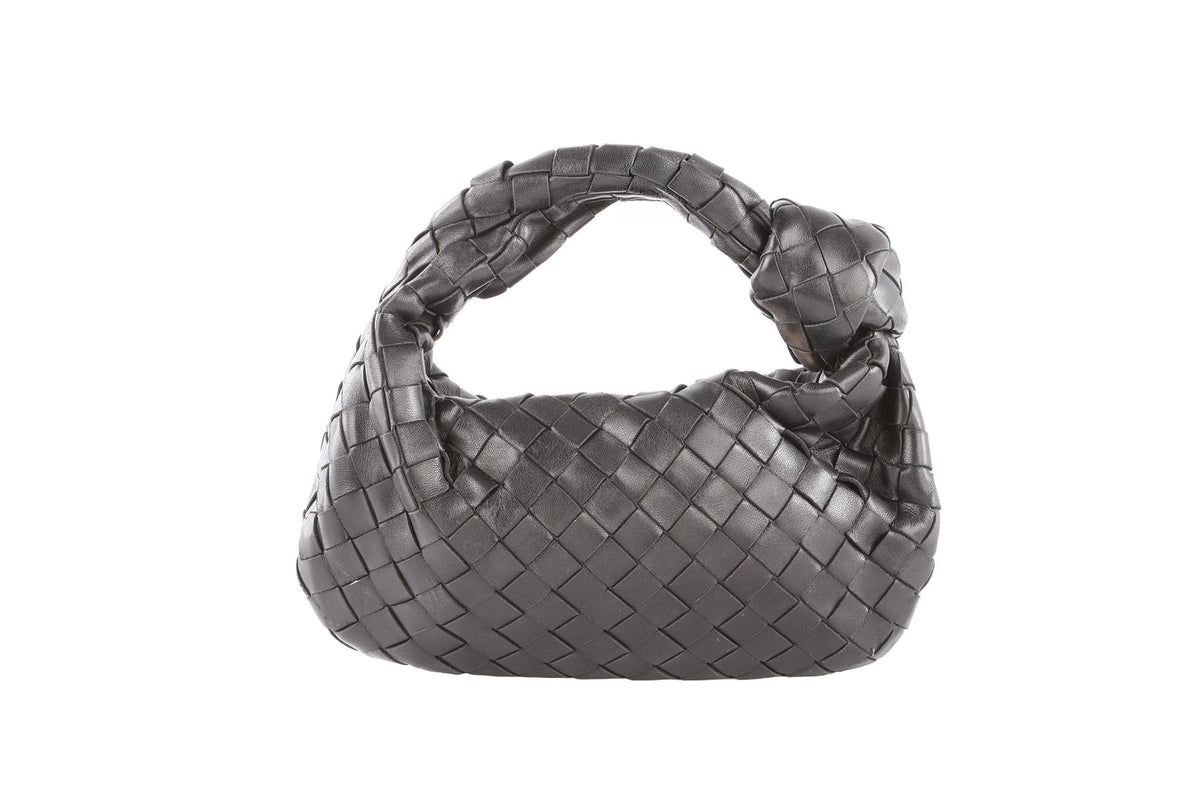 BOTTEGA VENETA BLACK JODIE MINI INTRECCIATO LEATHER TOTE BAG