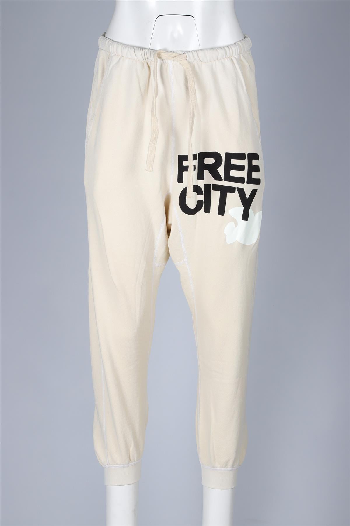 FREE CITY CREAM COTTON TRACK PANTS SMALL