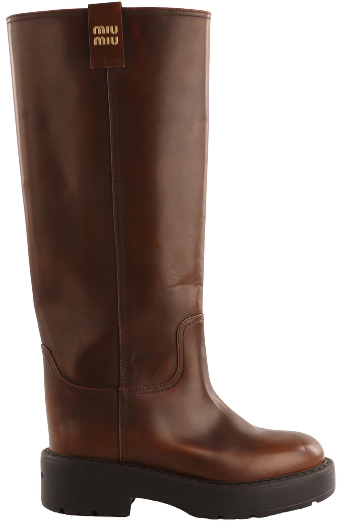 MIU MIU BROWN LEATHER KNEE HIGH BOOTS EU 38