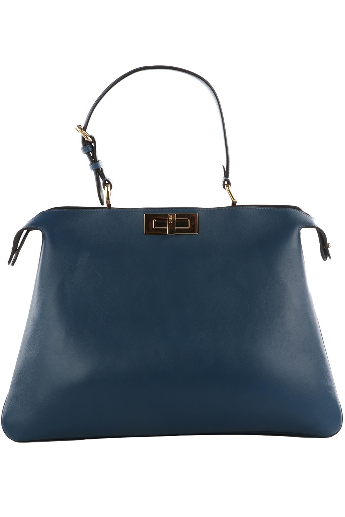 FENDI BLUE PEEKABOO SOFT LARGE LEATHER TOTE BAG