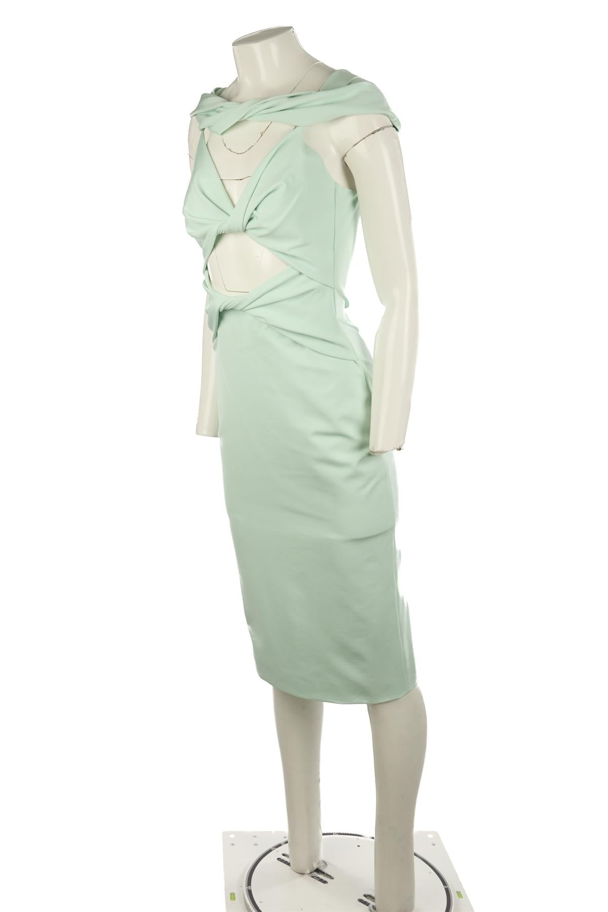 CUSHNIE ET OCHS GREEN CREPE MIDI DRESS US 4 UK 8