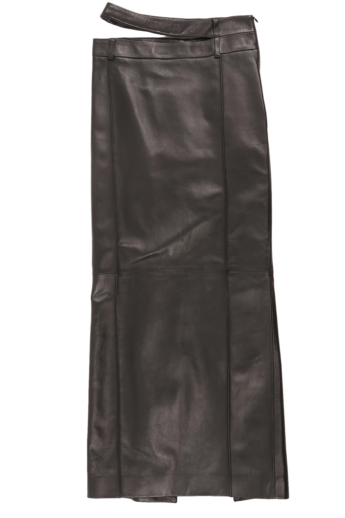 THE MANNEI BLACK LEATHER MAXI SKIRT FR 36 UK 8