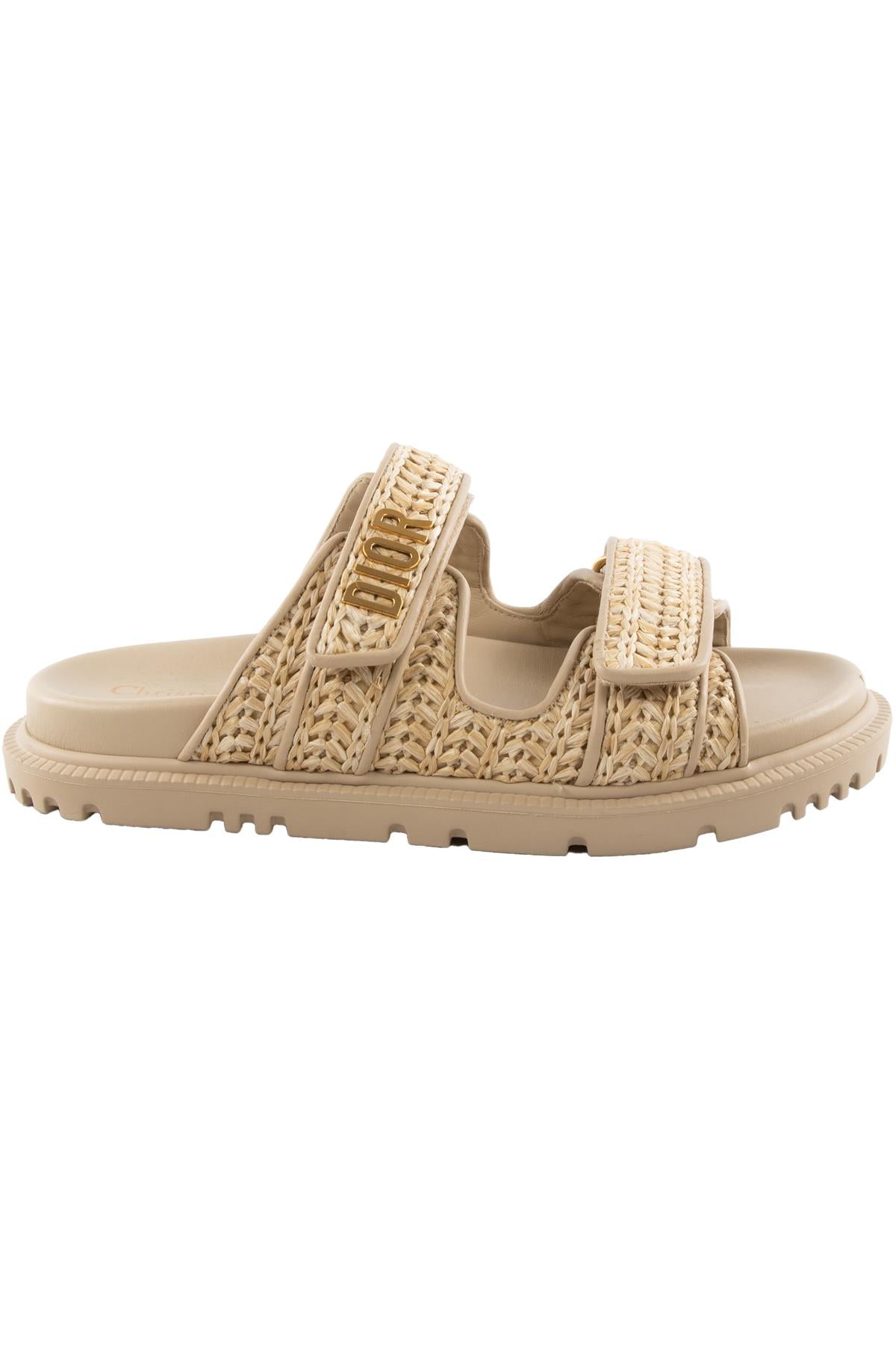 CHRISTIAN DIOR BEIGE DIORACT RAFFIA SLIDES EU 37.5 UK 4.5 US 7.5