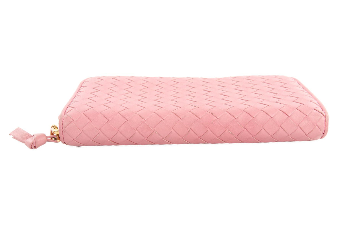 BOTTEGA VENETA PINK INTRECCIATO LEATHER WALLET
