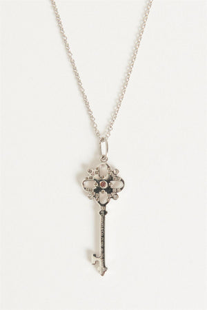 TIFFANY & CO. SILVER PLATINUM WHITE & PINK DIAMOND FLORET KEY NECKLACE