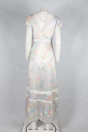 LOVESHACKFANCY MULTICOLOURED SATIN MAXI DRESS SIZE 8 UK 10