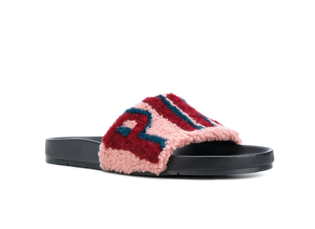 FENDI SHEARLING PINK LOGO SLIDES EU 38 UK 5 US 8