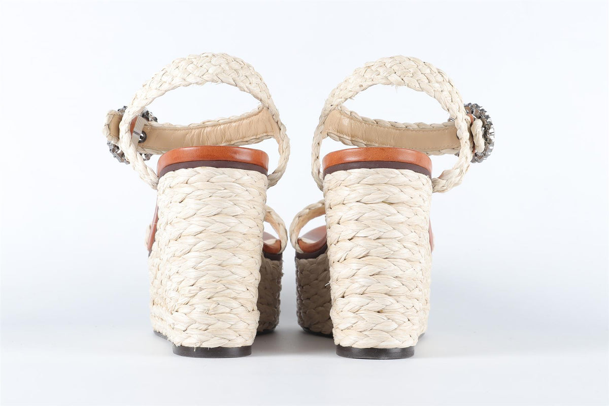JIMMY CHOO BEIGE RAFFIA WEDGE SANDALS EU 38 UK 5 US 8
