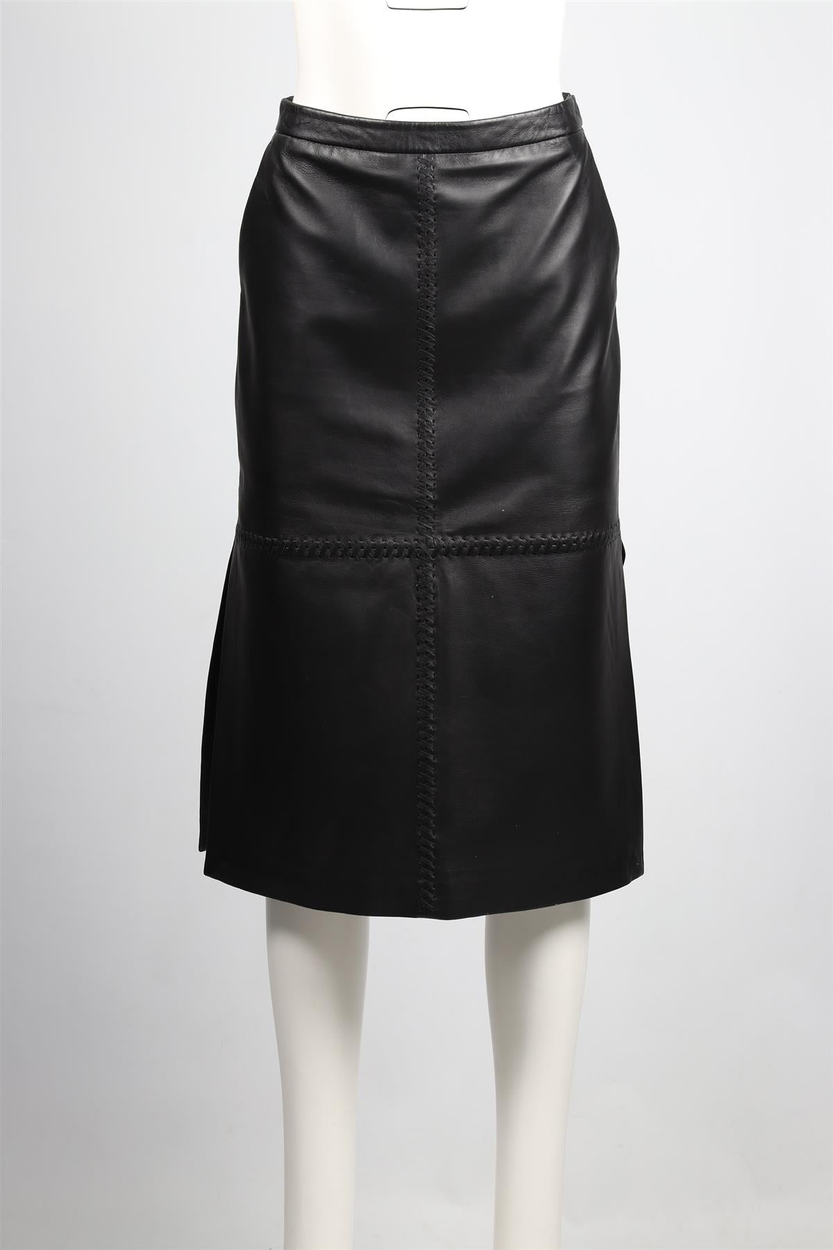 ALTUZARRA BLACK LEATHER MAXI SKIRT FR 38 UK 10