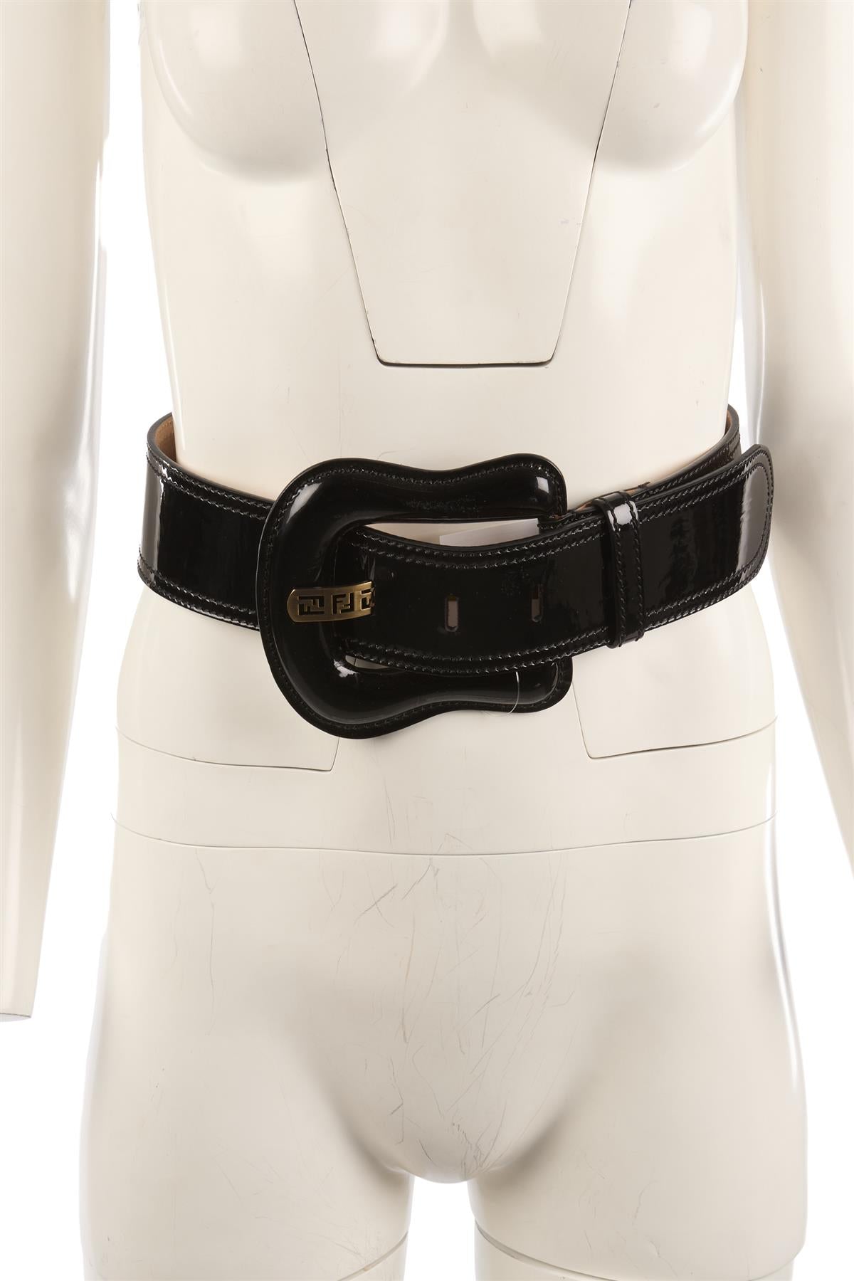 FENDI BLACK PATENT LEATHER WAIST BELT 75CM