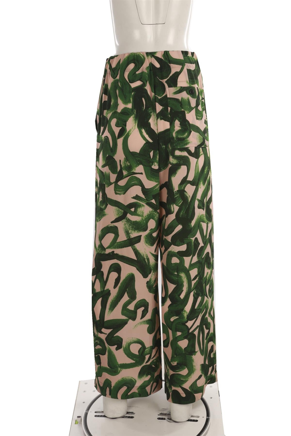 DRIES VAN NOTEN GREEN CREPE WIDE LEG PANTS XSMALL