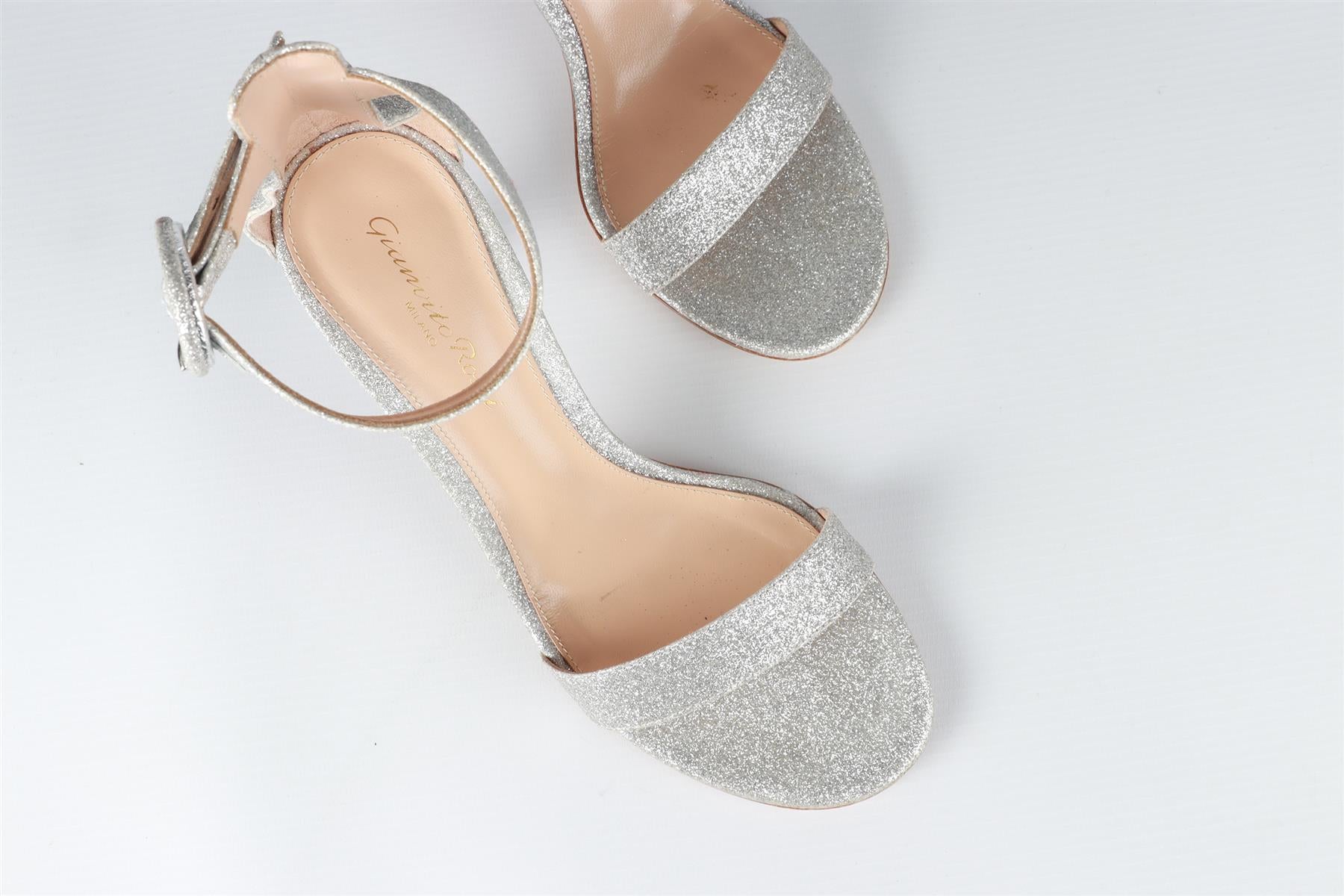 GIANVITO ROSSI SILVER GLITTER SANDALS EU 37 UK 4 US 7