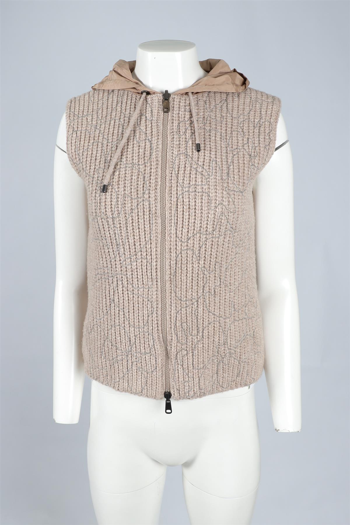 BRUNELLO CUCINELLI BEIGE WOOL AND NYLON VEST SMALL