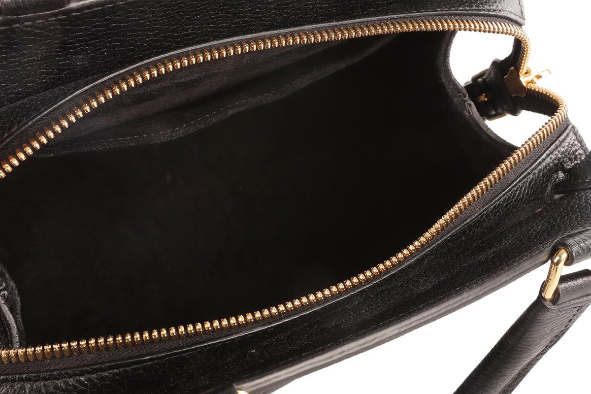 CELINE BLACK CABAS DE FRANCE SMALL LEATHER TOTE BAG