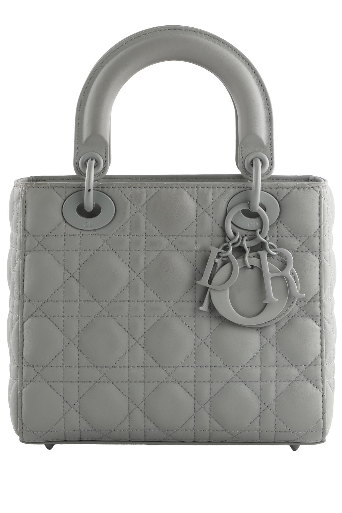 CHRISTIAN DIOR GREY LADY DIOR MY ABCDIOR SMALL ULTRAMATTE CANNAGE LEATHER TOTE BAG