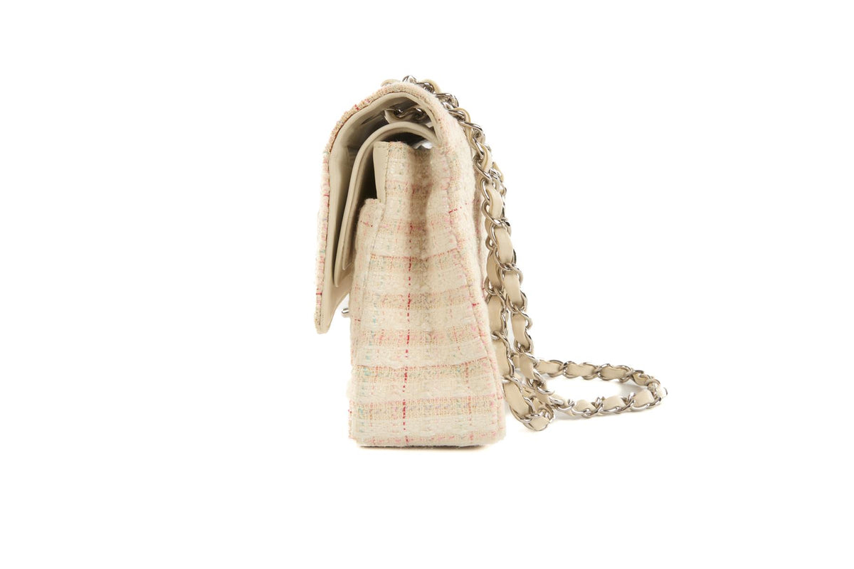 CHANEL MULTI 2004-2005 CLASSIC DOUBLE FLAP MEDIUM TWEED SHOULDER BAG