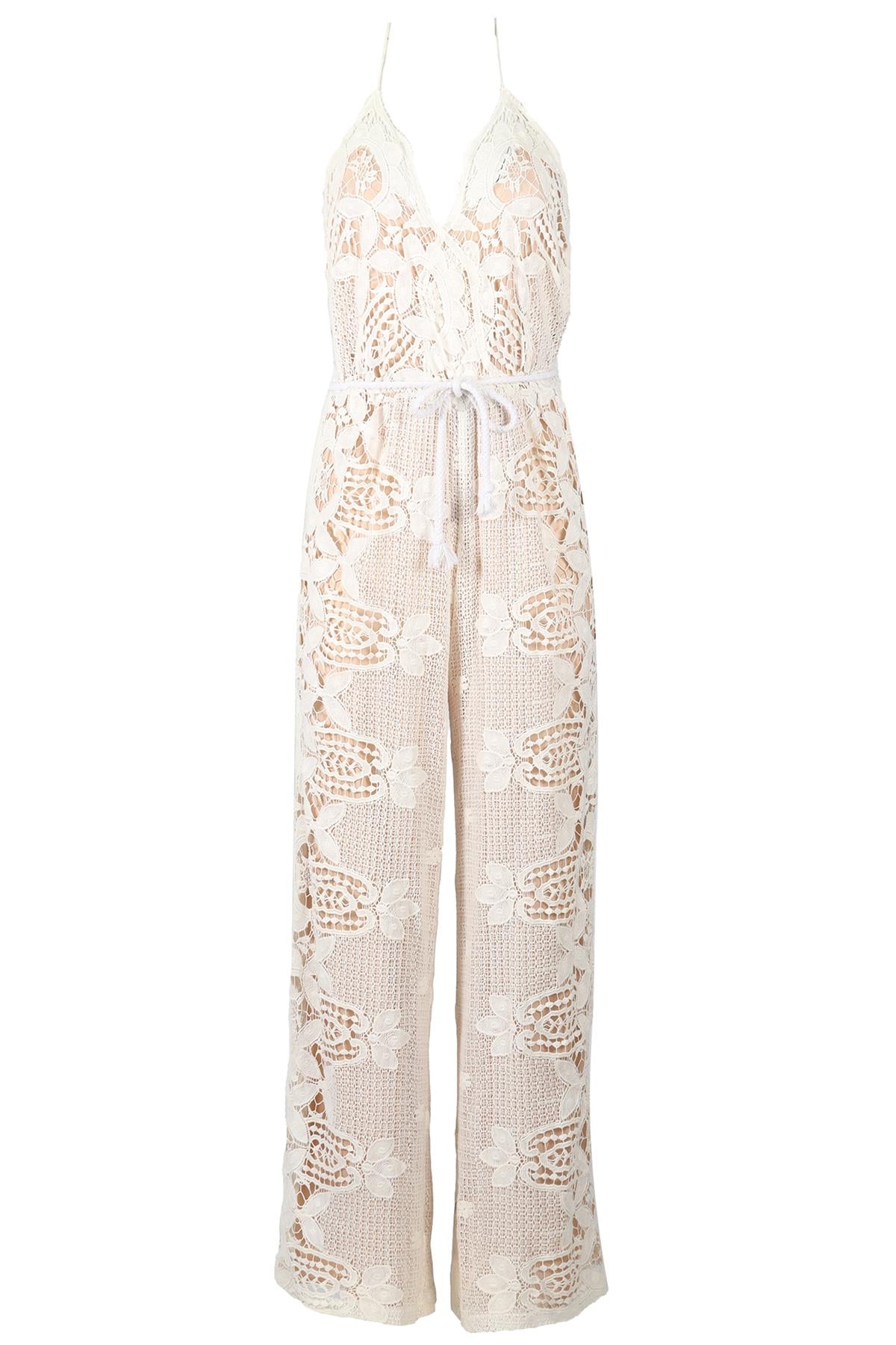 MIGUELINA HALTERNECK CROCHET JUMPSUIT SMALL