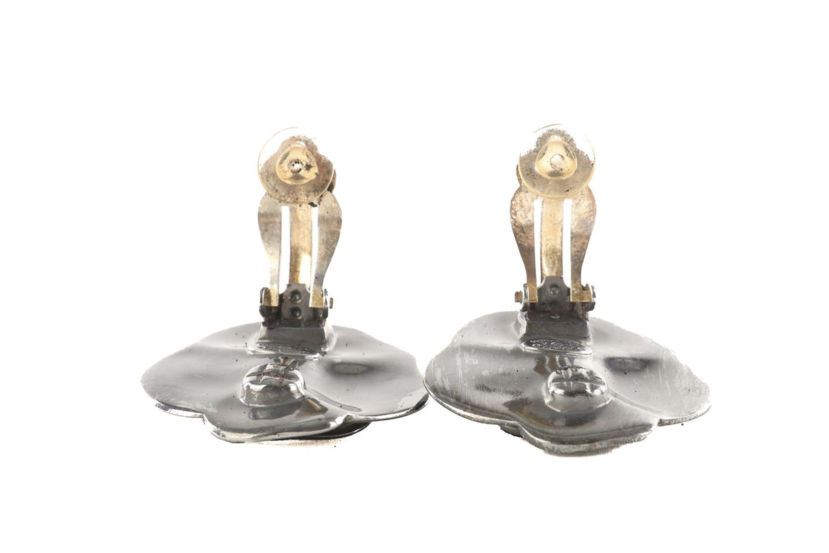 CHANEL GREEN 2001 CAMELIA CLIP EARRINGS