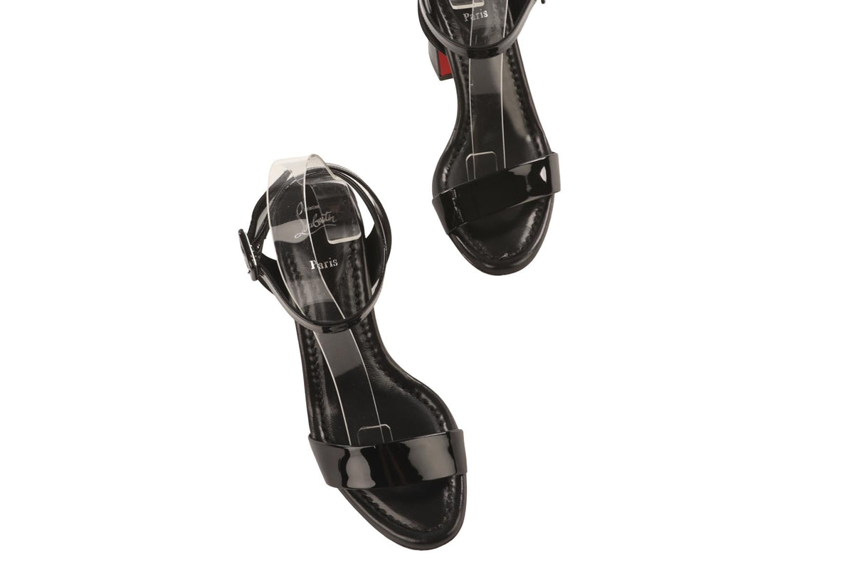 CHRISTIAN LOUBOUTIN BLACK PATENT LEATHER SANDALS EU 35.5 UK 2.5 US 5.5