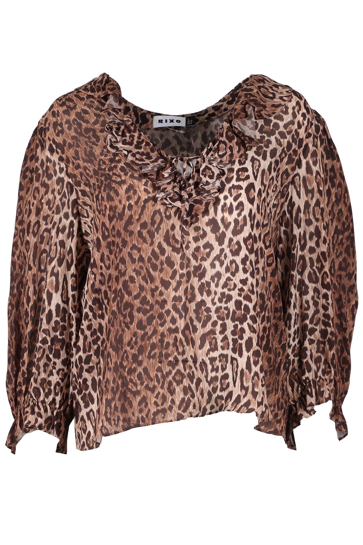 RIXO BROWN LEOPARD PRINT CHIFFON TOP UK 12