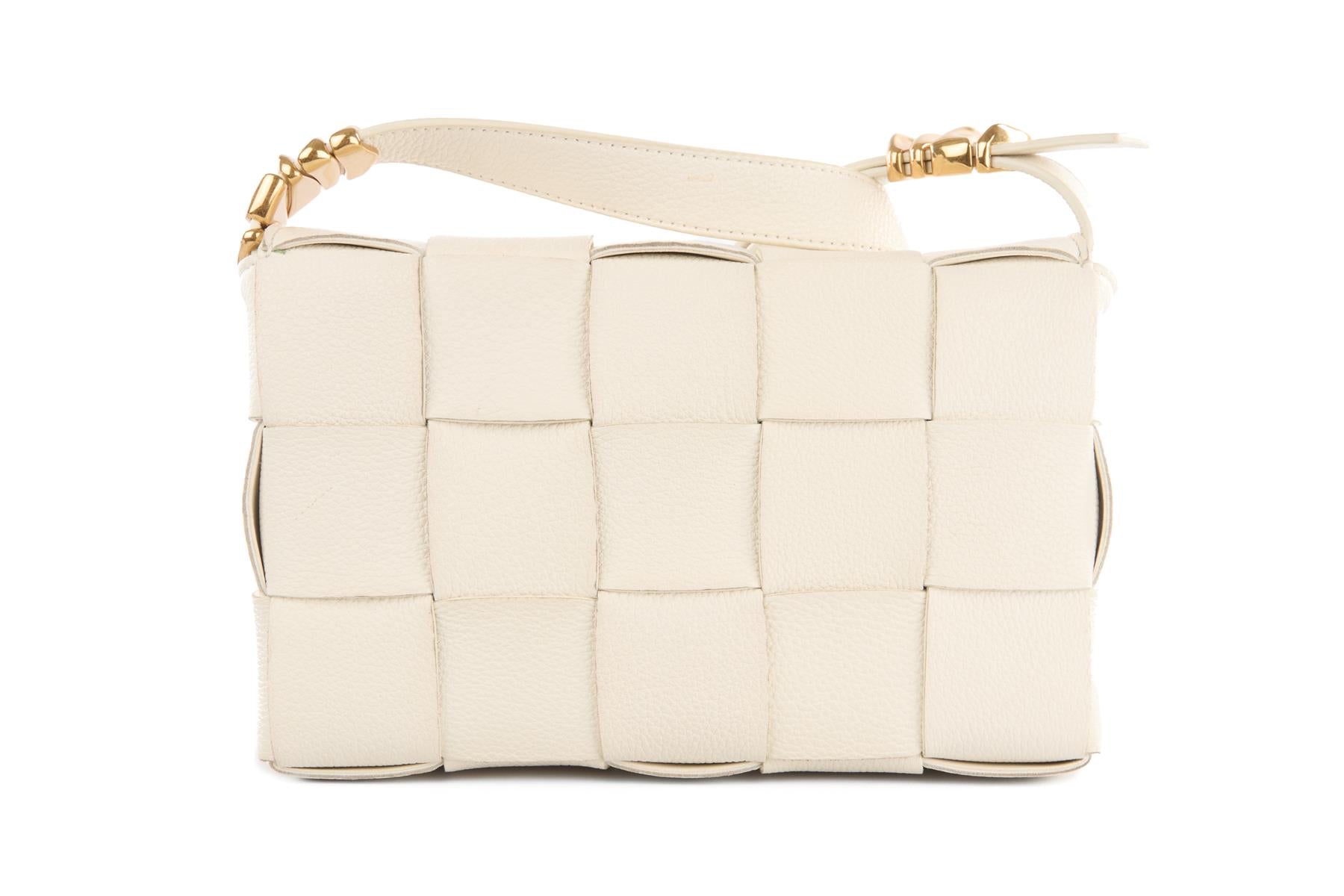 BOTTEGA VENETA WHITE CASSETTE SMALL INTRECCIATO LEATHER SHOULDER BAG