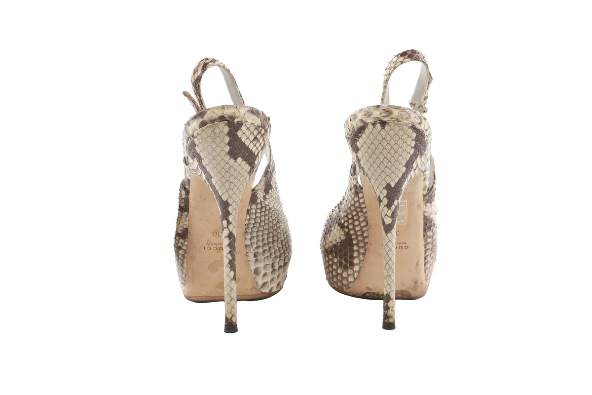 GUCCI BEIGE SNAKESKIN PLATFORM SLINGBACK SANDALS EU 38 UK 5 US 8