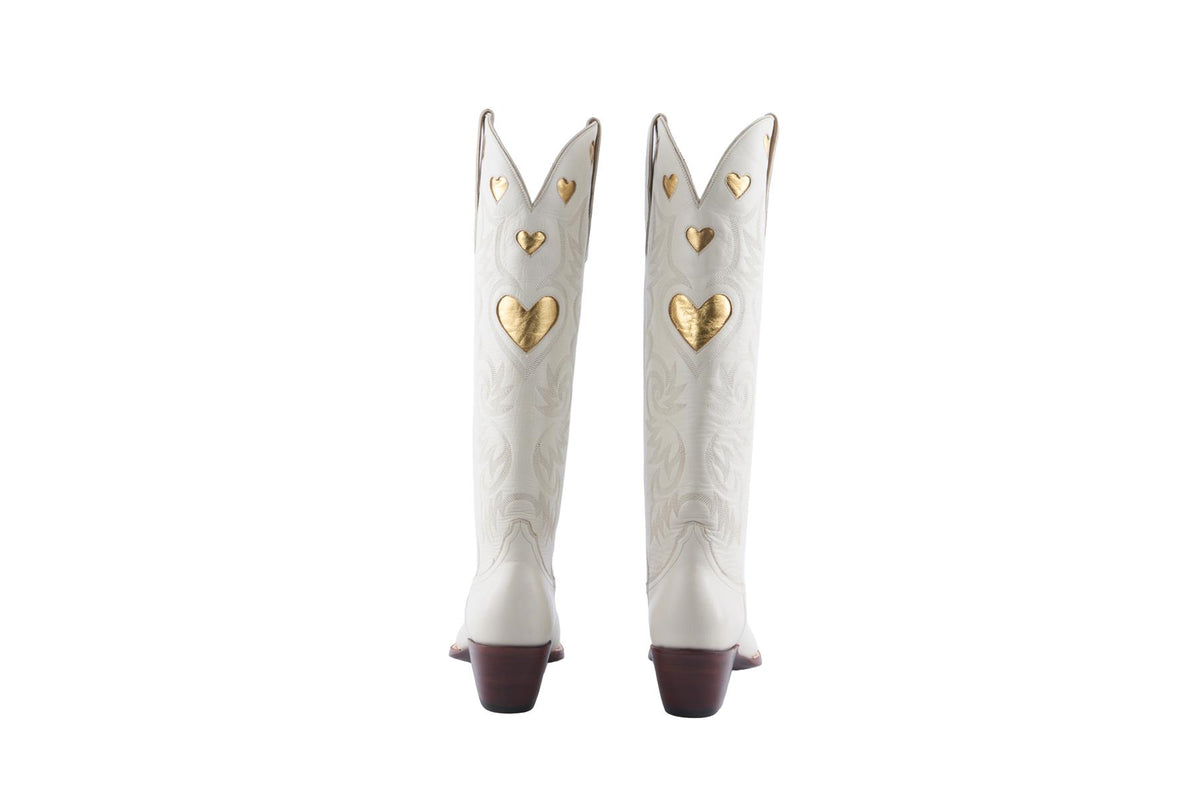 Cream Leather Knee High Boot