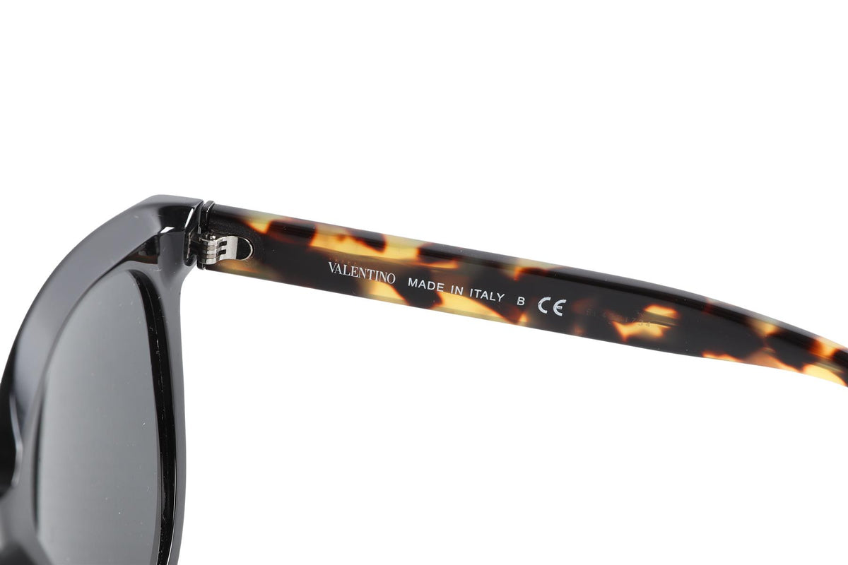 VALENTINO BLACK ROUND FRAME ACETATE SUNGLASSES