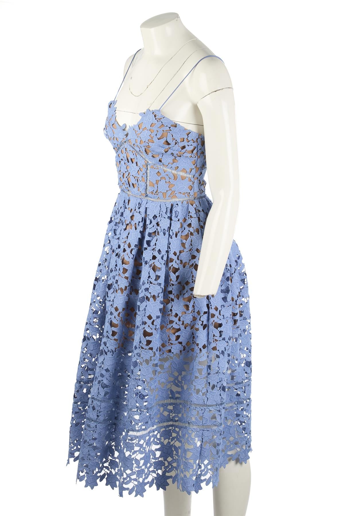 SELF-PORTRAIT BLUE CROCHET MIDI DRESS UK 10