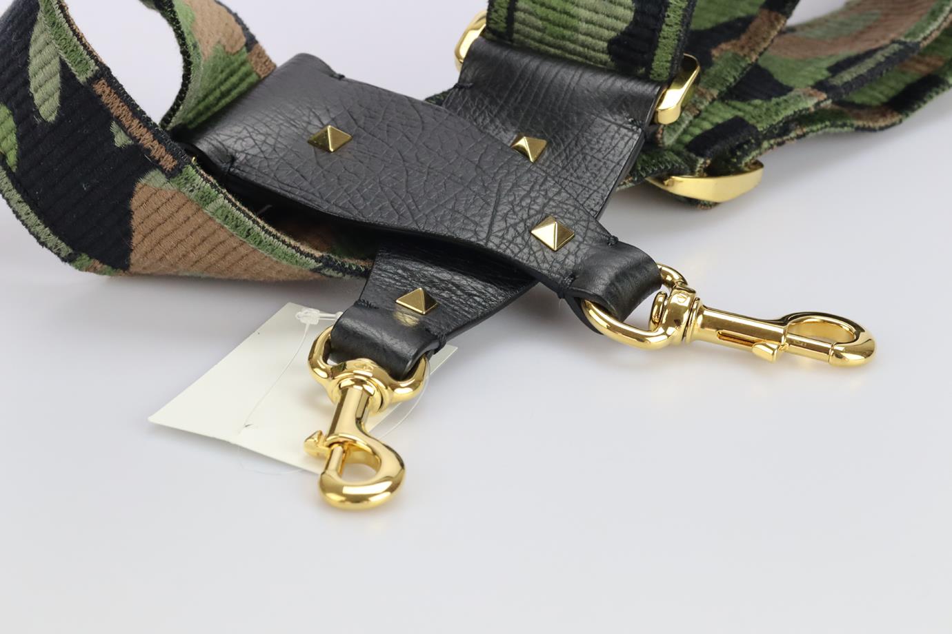 VALENTINO EMBROIDERED CANVAS AND LEATHER BAG STRAP