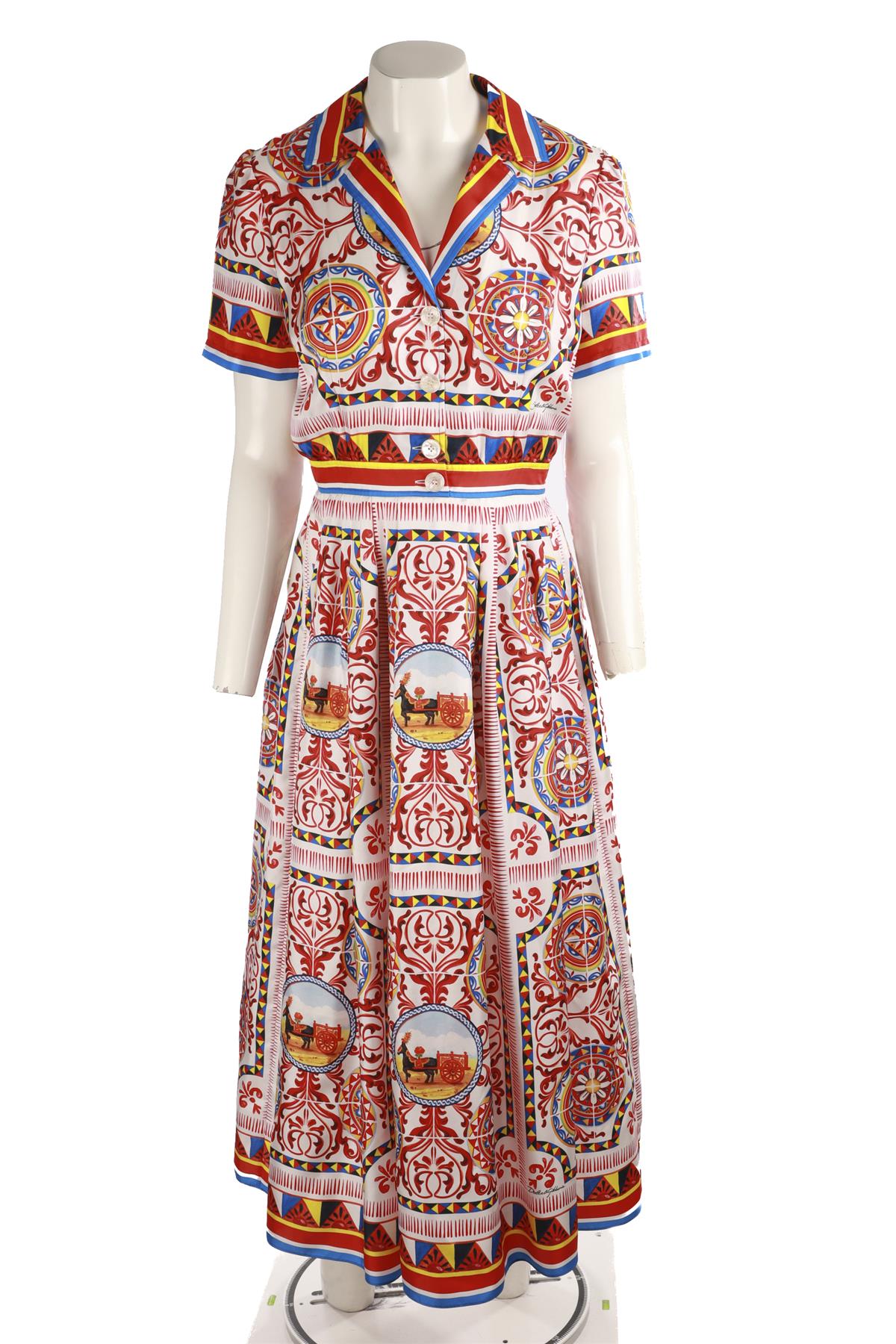 DOLCE & GABBANA MULTI SILK MIDI DRESS IT 42 UK 10