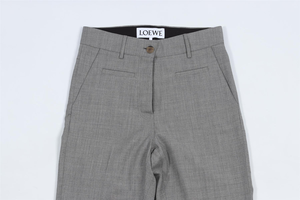 LOEWE GREY WOOL STRAIGHT LEG TROUSERS FR 34 UK 6