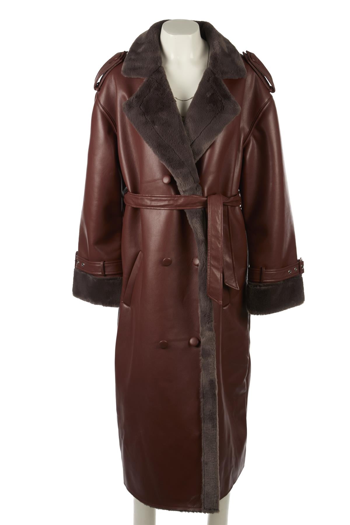 WEWOREWHAT BROWN FAUX FUR COAT SMALL