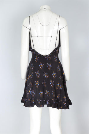 LES REVERIES BLACK SILK MINI DRESS UK 10