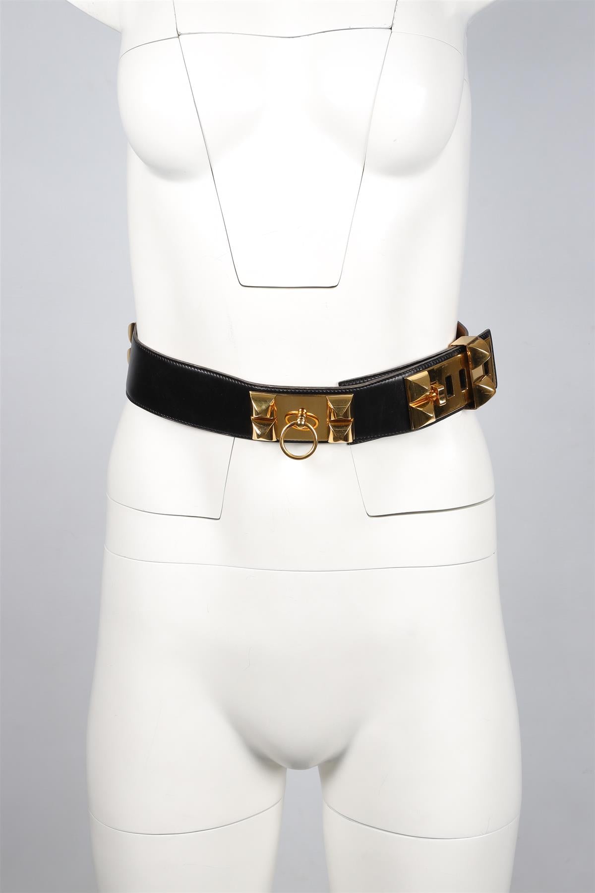 HERMÈS BLACK 1990 COLLIER DE CHIEN 47 MM LEATHER WAIST BELT MEDIUM