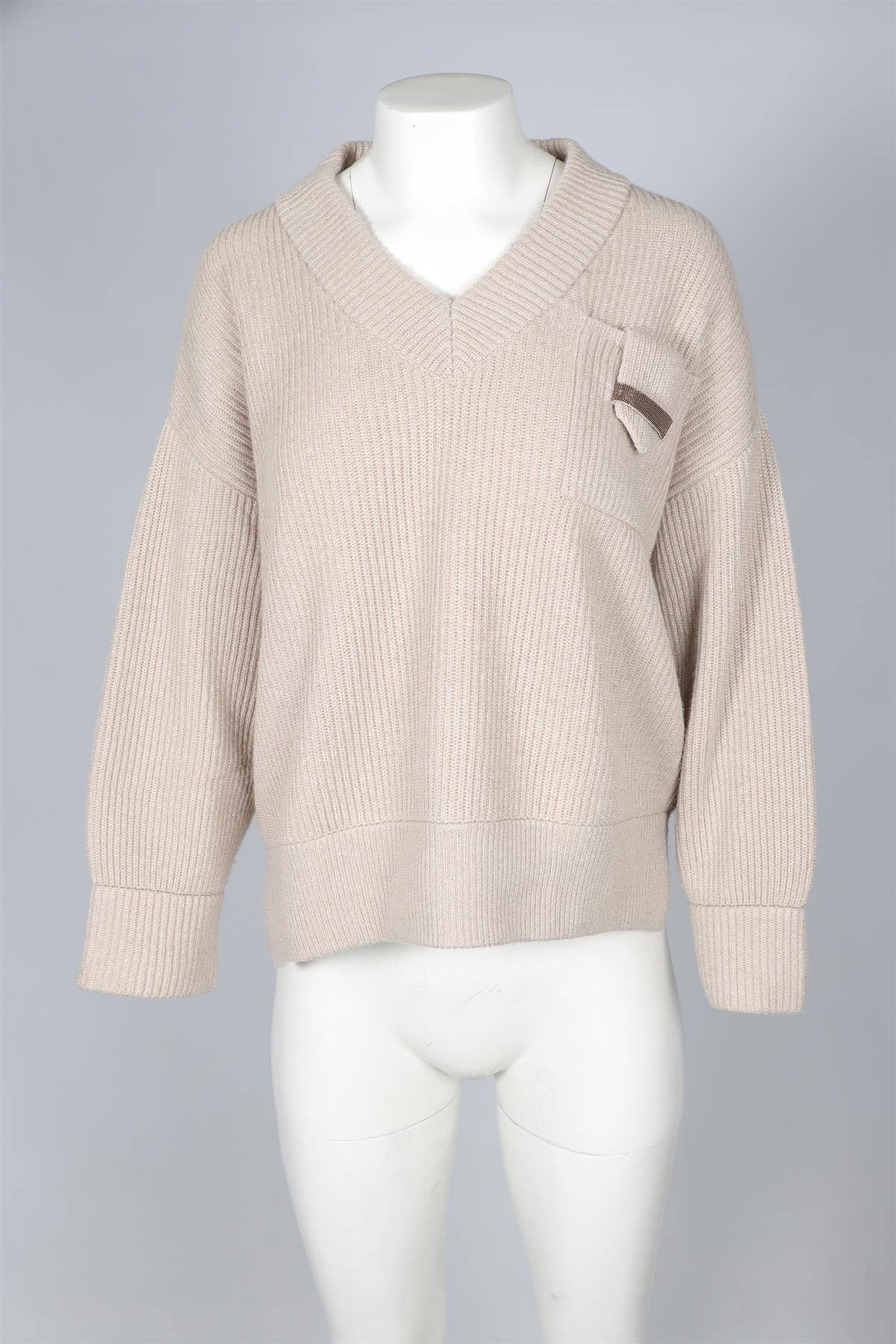 BRUNELLO CUCINELLI BEIGE CASHMERE SWEATER SMALL