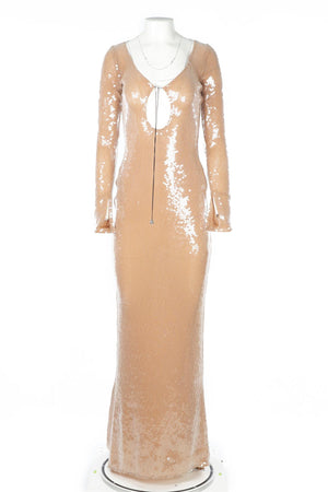 16 ARLINGTON NUDE SEQUIN MAXI DRESS UK 8