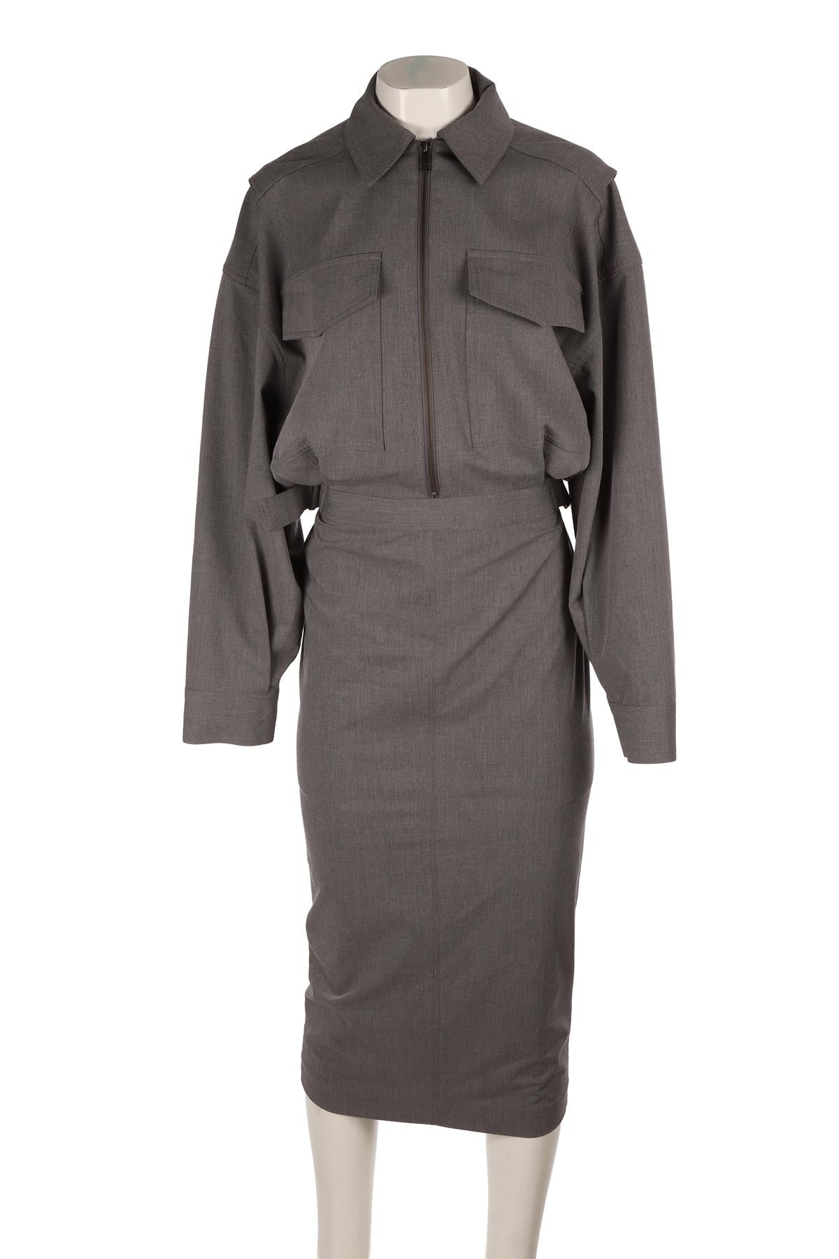STAUD GREY WOOL MIDI DRESS US 2 UK 6